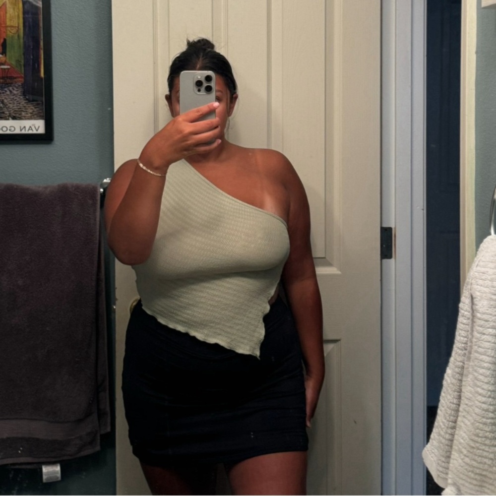 SHEIN One-Shoulder Textured Crop Top in Light Green